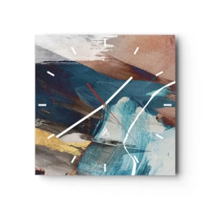 Wanduhr - Glasuhr - Abstrakte Pinselstriche in Blau- und Goldtönen - 30x30cm - Großzügig und mit Energie - Moderne Wanddekoration für Wohnzimmer und Schlafzimmer ARTTOR