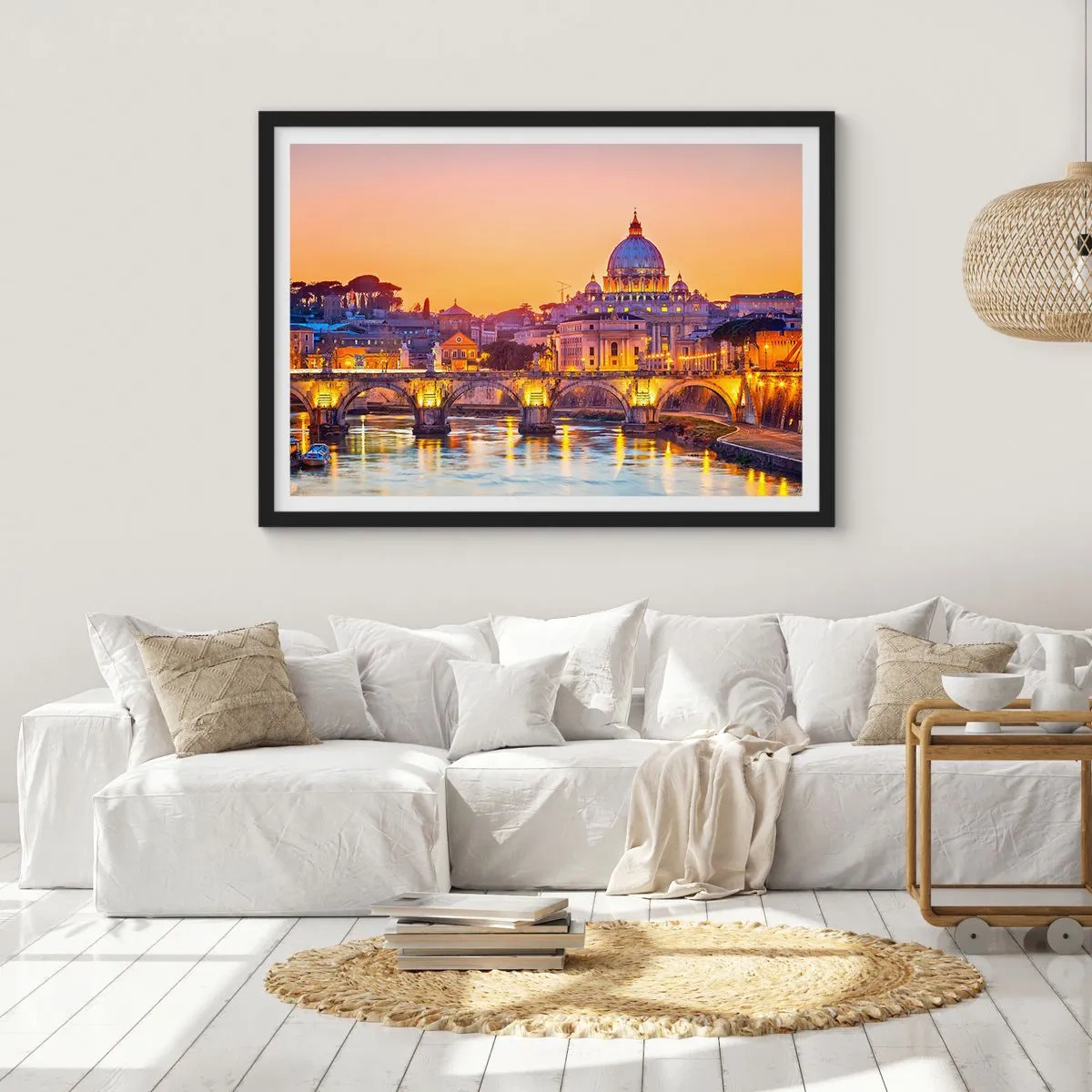 Poster in einem schwarzem Rahmen - Sonnenuntergang über der ewigen Stadt - 40x30 cm