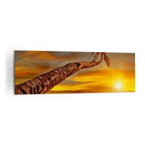 Bild auf Leinwand - Leinwandbild - Palme am Strand bei Sonnenuntergang mit Blick auf das Meer - 160x50cm - Exotischer Urlaub, karibisches Abenteuer - Moderne Wanddekoration für Wohnzimmer und Schlafzimmer ARTTOR