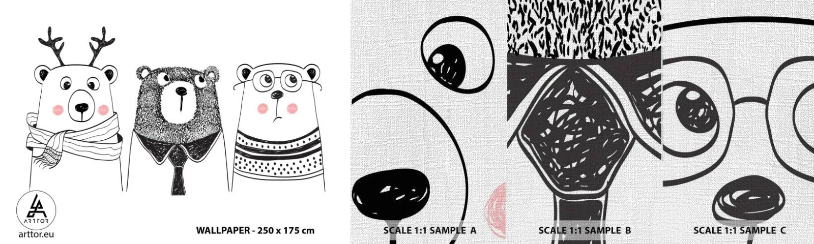 Fototapeten Muster Premium Canvas - Teddybär, Teddybär und Bär - Für Kinder, Tragen, Illustration - 100x30 cm