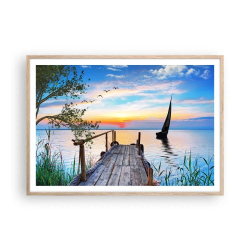 Poster in einem Rahmen aus heller Eiche - Guten Abend - 100x70 cm