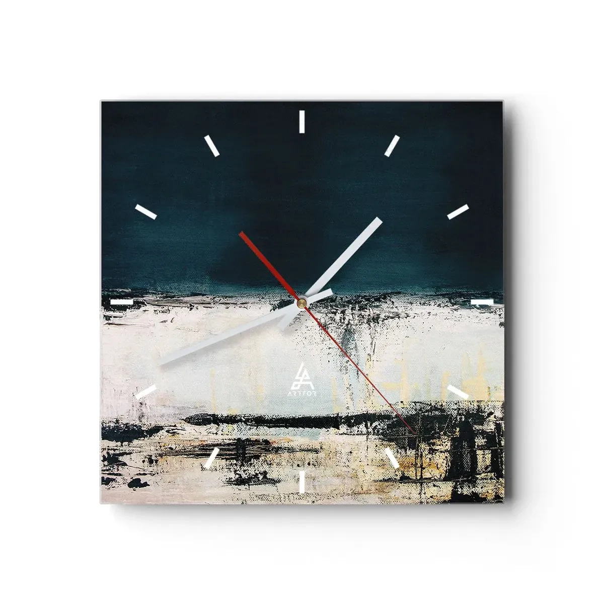 Wanduhr - Glasuhr - Abstrakte horizontale Komposition in Marineblau- und Weißtönen - 30x30cm - Horizontale Komposition - Moderne Wanddekoration für Wohnzimmer und Schlafzimmer ARTTOR