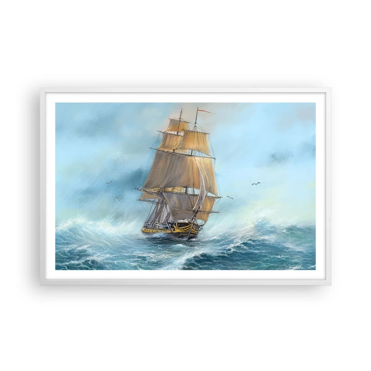 Poster in einem weißen Rahmen - Über die Wellen gleiten - 91x61 cm