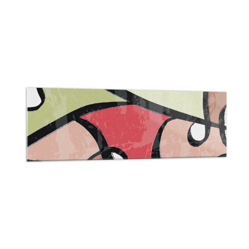 Glasbild - Bild auf glas - Bunte abstrakte Formen mit schwarzen Linien - 160x50cm - Pirouetten unter Farben - Moderne Wanddekoration für Wohnzimmer und Schlafzimmer ARTTOR