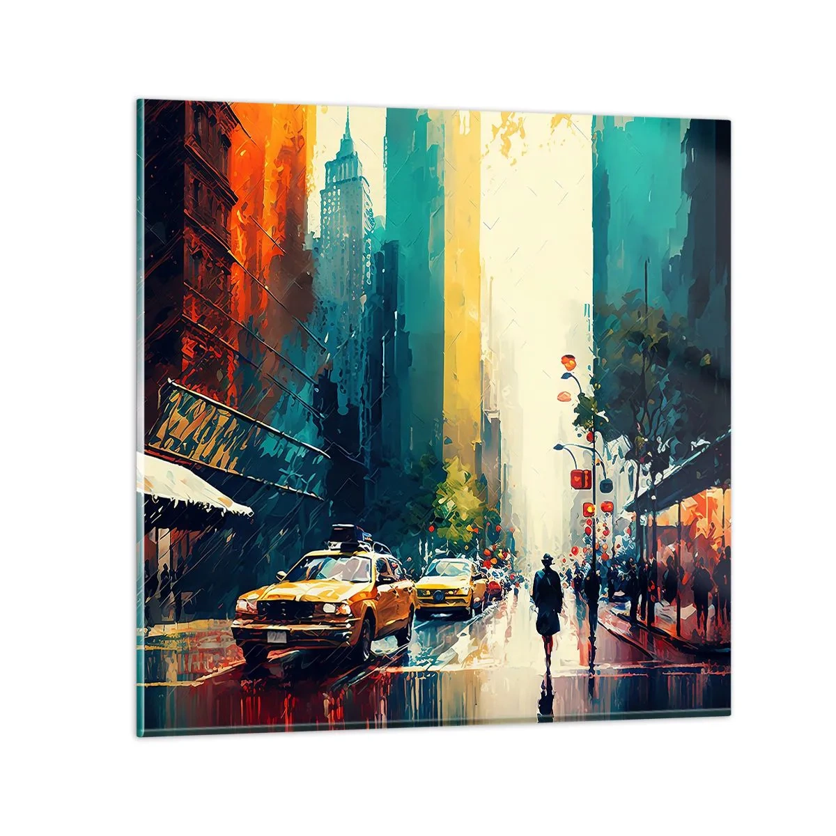 Glasbild - Bild auf glas - New York – selbst der Regen ist hier bunt - 60x60 cm