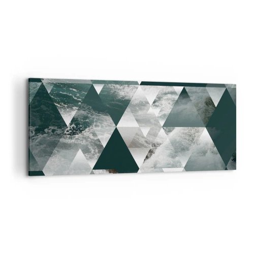 Bild auf Leinwand - Leinwandbild - Geometrisches Muster mit Wellenmotiv in Grüntönen - 120x50cm - Kristallperspektive - Moderne Wanddekoration für Wohnzimmer und Schlafzimmer ARTTOR