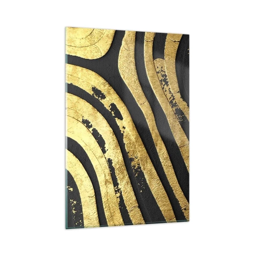 Glasbild - Bild auf glas - Goldene abstrakte Wellen auf schwarzem Hintergrund - 80x120cm - Alles fließt - Moderne Wanddekoration für Wohnzimmer und Schlafzimmer ARTTOR