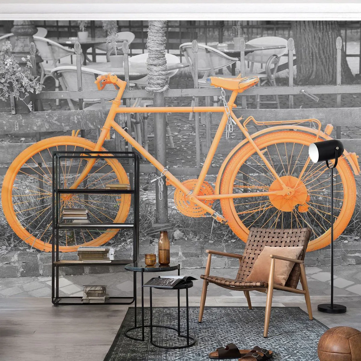 Fototapete Premium Sand - Geh, ich warte hier - Vintage-Fahrrad, Stadt, Reisen - 100x70 cm