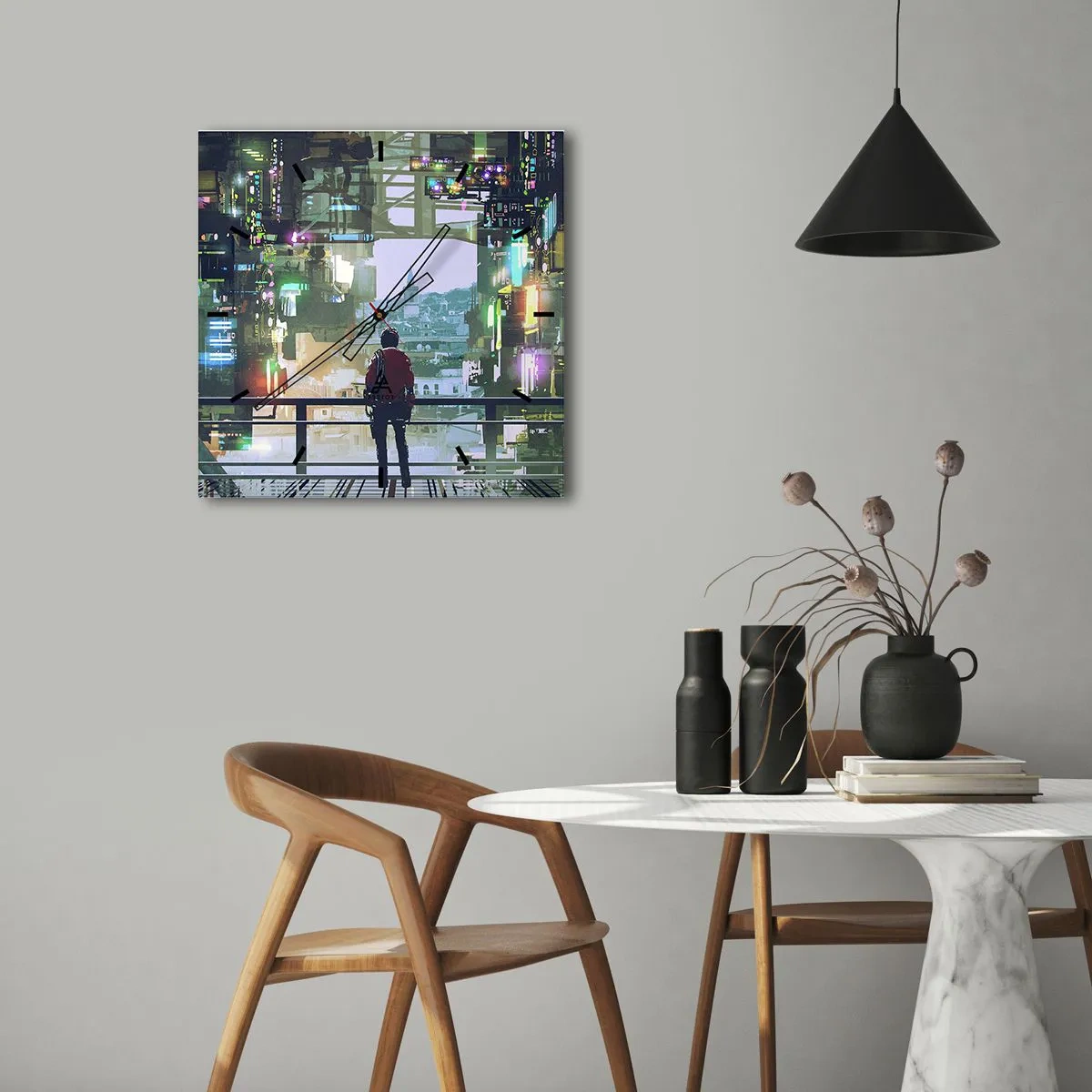 Wanduhr - Glasuhr - Zwei Welten - 40x40 cm