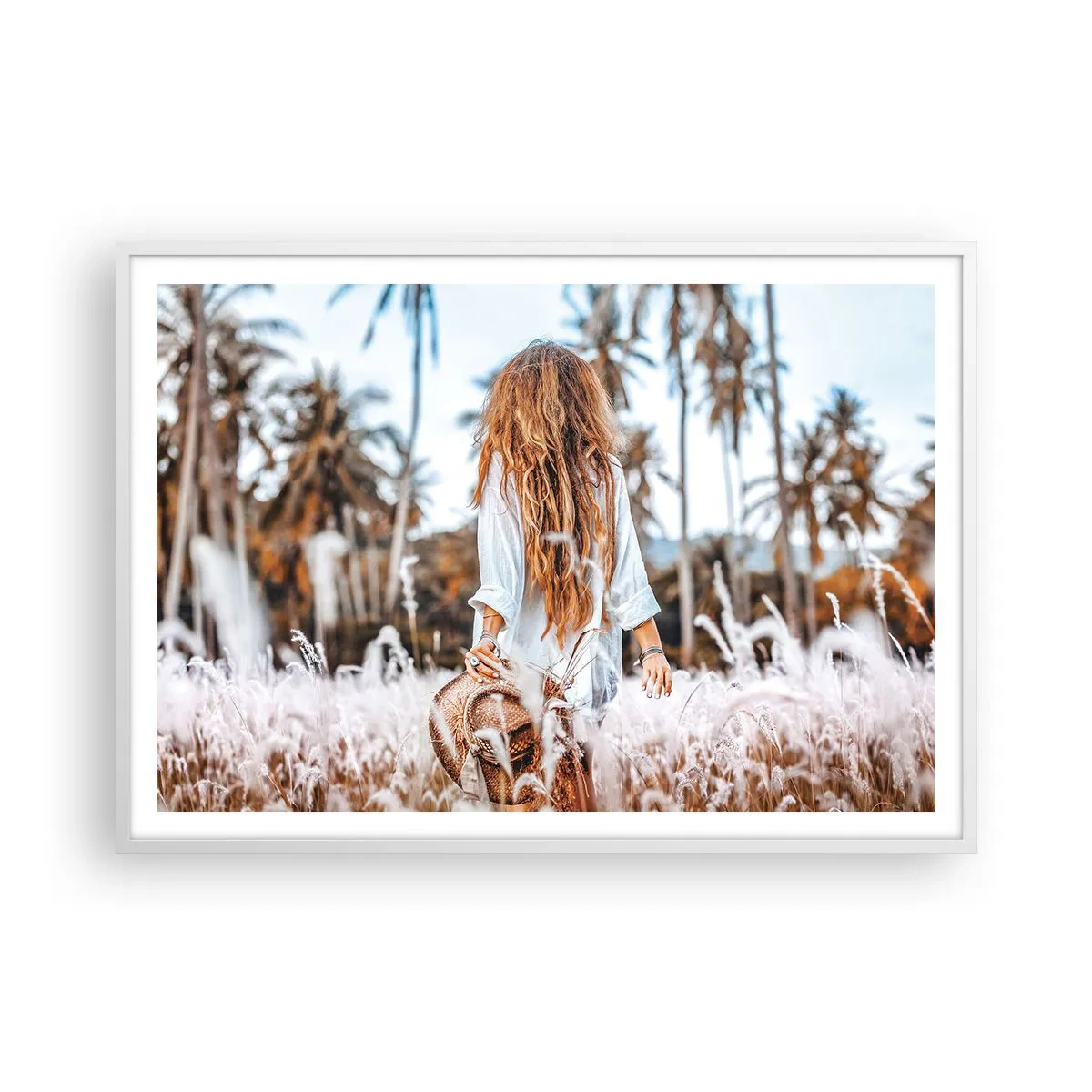 Poster in einem weißen Rahmen - Geboren aus Grasflaum - 100x70 cm