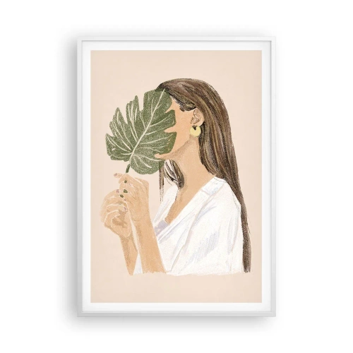 Poster in einem weißen Rahmen - Geheimnisvolles Porträt mit Fächer - 70x100 cm