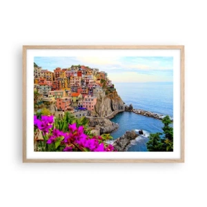 Poster in einem Rahmen aus heller Eiche - Lachende Stadt - 70x50 cm