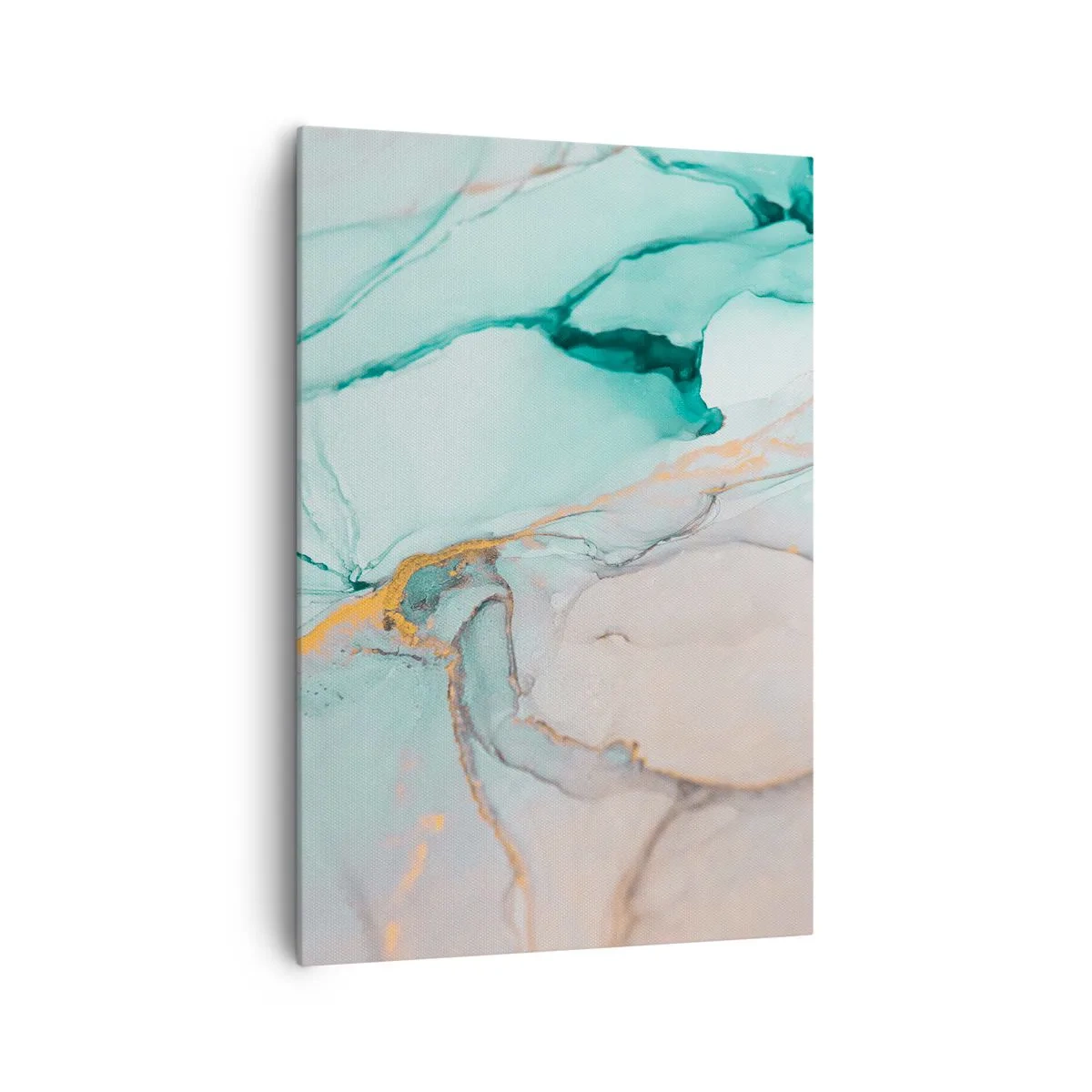 Bild auf Leinwand - Leinwandbild - Eine abstrakte Komposition in Türkis- und Goldtönen. - 70x100cm - Ein Tanz der Formen und Farben - Moderne Wanddekoration für Wohnzimmer und Schlafzimmer ARTTOR