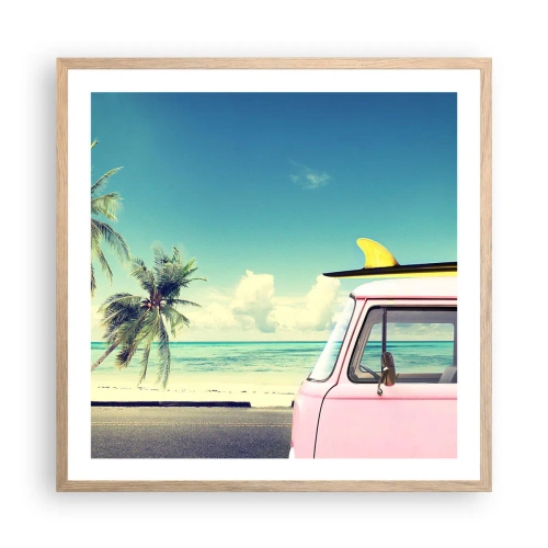 Poster in einem Rahmen aus heller Eiche - Zeit um in die Ferien zu starten - 60x60 cm