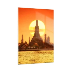 Glasbild - Bild auf glas - Tempel bei Sonnenuntergang über dem Fluss - 50x70cm - Der Sonne entgegen, immer der Sonne entgegen - Moderne Wanddekoration für Wohnzimmer und Schlafzimmer ARTTOR