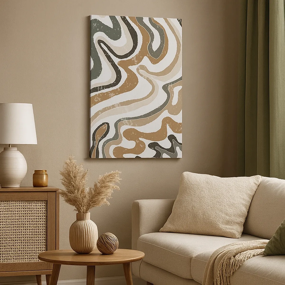 Bild auf Leinwand - Leinwandbild - Erdige Muster in Braun- und Grüntönen - 50x70cm - Mäander in Erdfarben - Moderne Wanddekoration für Wohnzimmer und Schlafzimmer ARTTOR