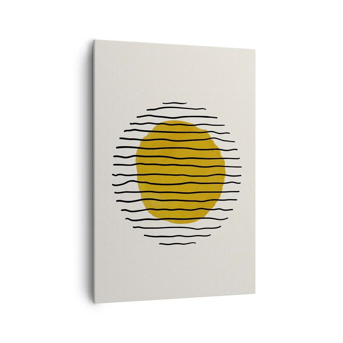 Bild auf Leinwand - Leinwandbild - Ein minimalistisches Motiv mit einem gelben Kreis und schwarzen Linien. - 70x100cm - Abstraktion, die vor Hitze zittert - Moderne Wanddekoration für Wohnzimmer und Schlafzimmer ARTTOR
