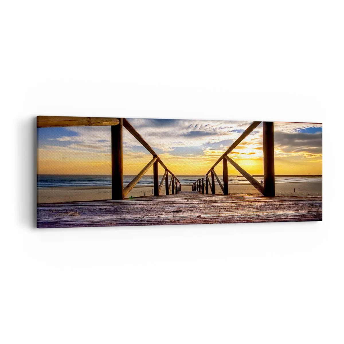 Bild auf Leinwand - Leinwandbild - Direkt zum ruhigen Strand bei Sonnenuntergang - 90x30 cm