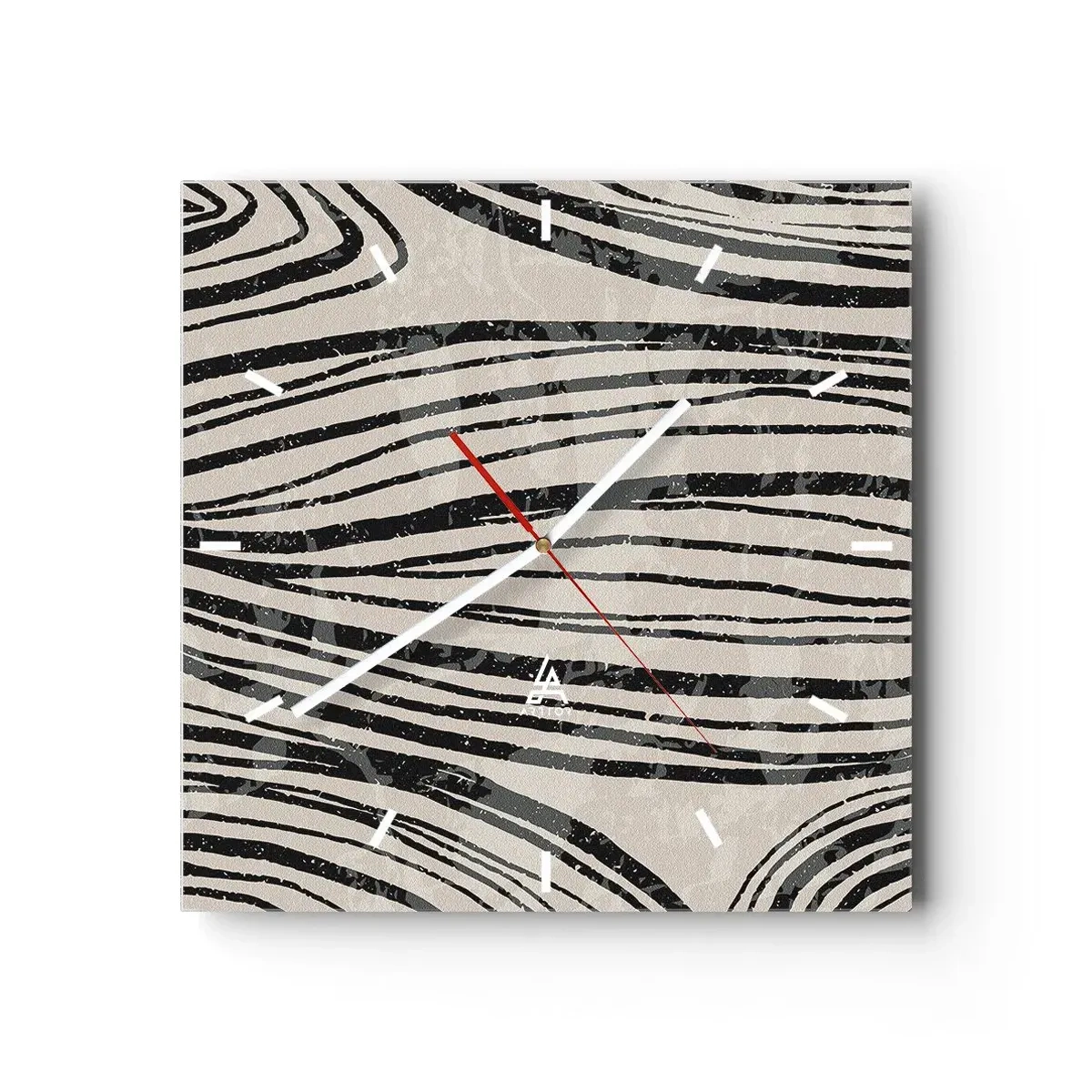 Wanduhr - Glasuhr - Abstrakte Wellen in Schwarz-Weiß-Tönen - 30x30cm - Linienpool - Moderne Wanddekoration für Wohnzimmer und Schlafzimmer ARTTOR