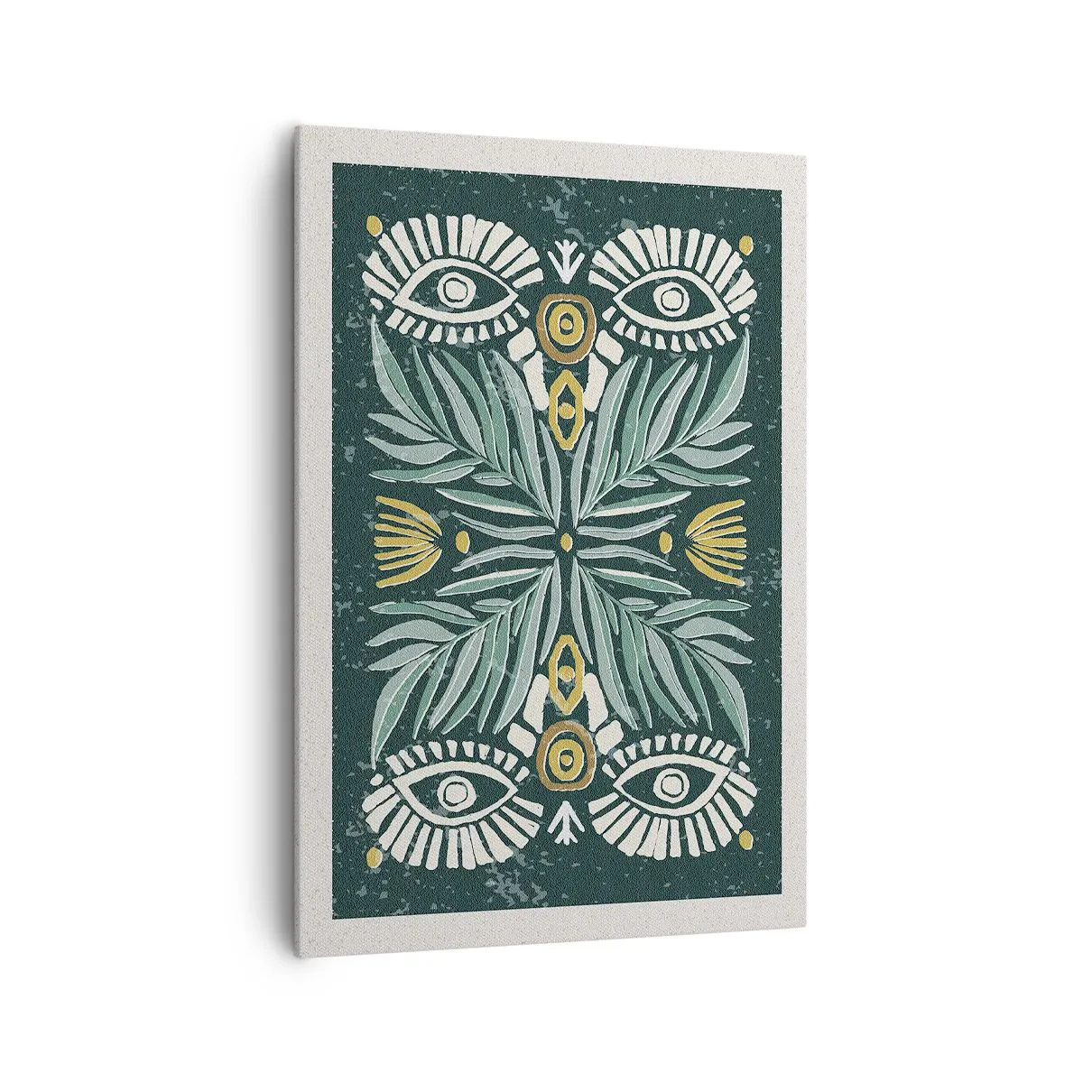 Bild auf Leinwand - Leinwandbild - Symmetrisches Pflanzenmuster auf grünem Hintergrund - 70x100cm - Wie ein Volksausschnitt - Moderne Wanddekoration für Wohnzimmer und Schlafzimmer ARTTOR