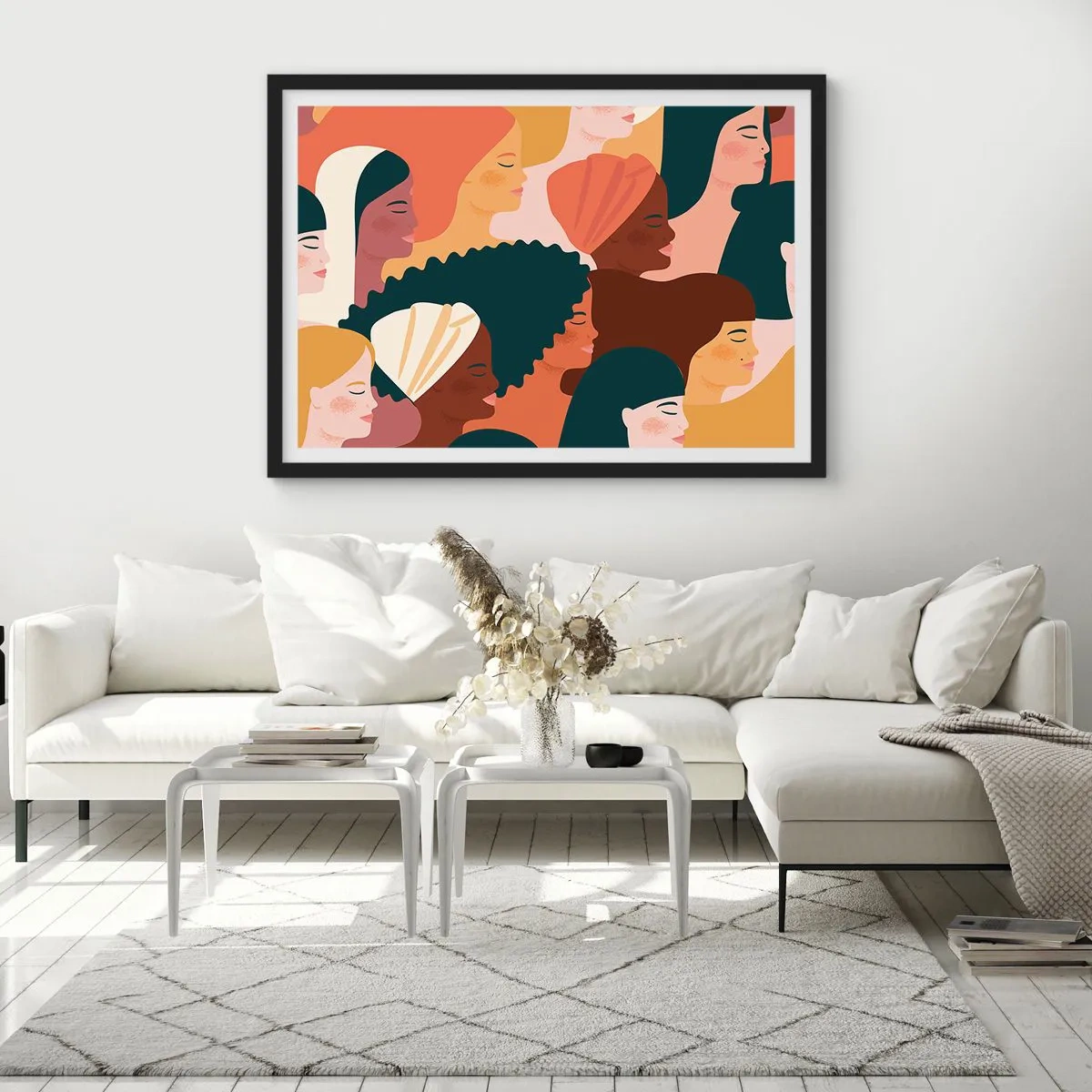 Poster in einem schwarzem Rahmen - Farbenfrohe Frauenprofile in verschiedenen Stilen - 100x70cm - Nur Weiblichkeit - Moderne Wanddekoration für Wohnzimmer und Schlafzimmer ARTTOR