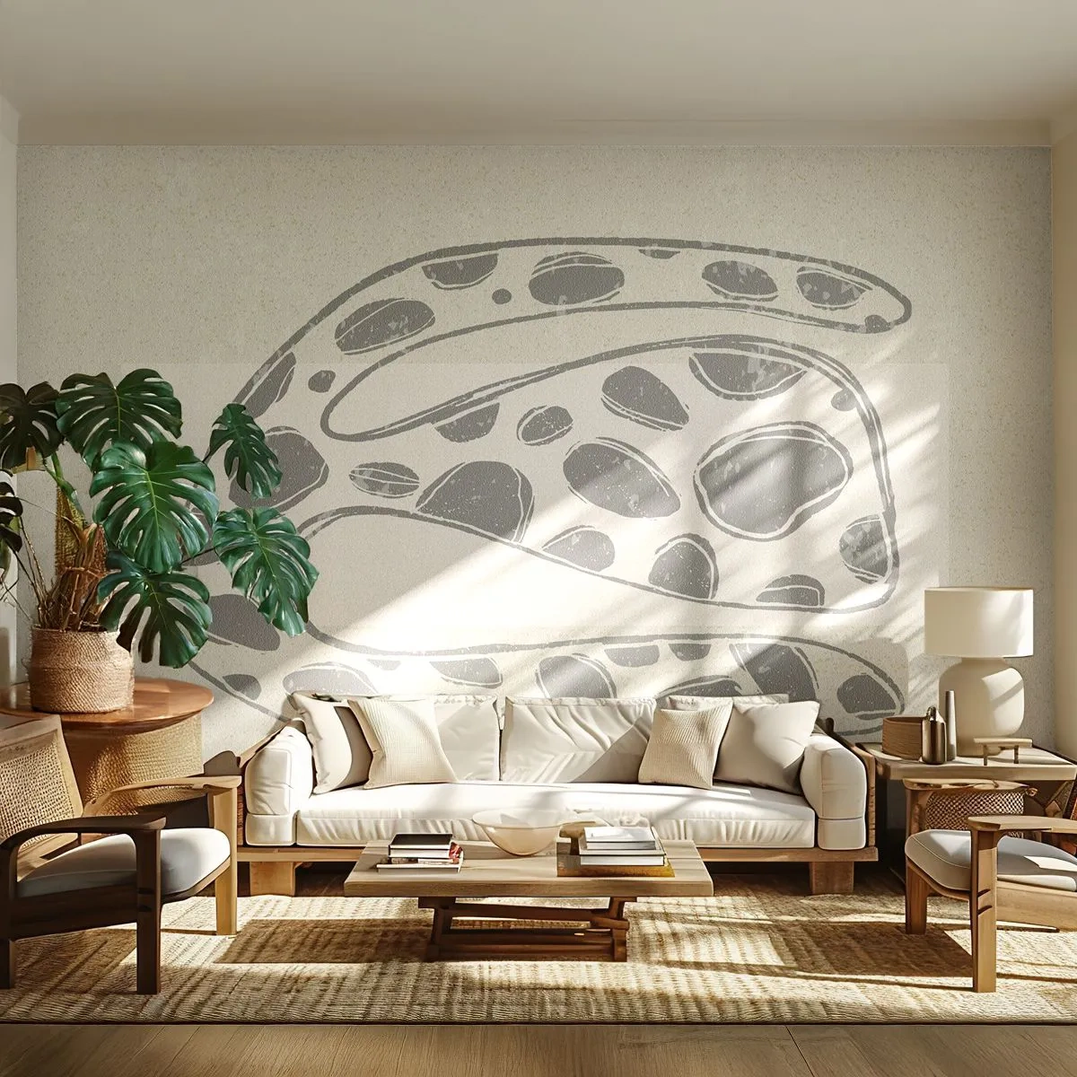 Fototapete Premium Sand - Graue organische Form mit Flecken auf hellem Hintergrund - 100x70cm - Seltsame Kreatur - Moderne Wanddekoration für Wohnzimmer und Schlafzimmer ARTTOR