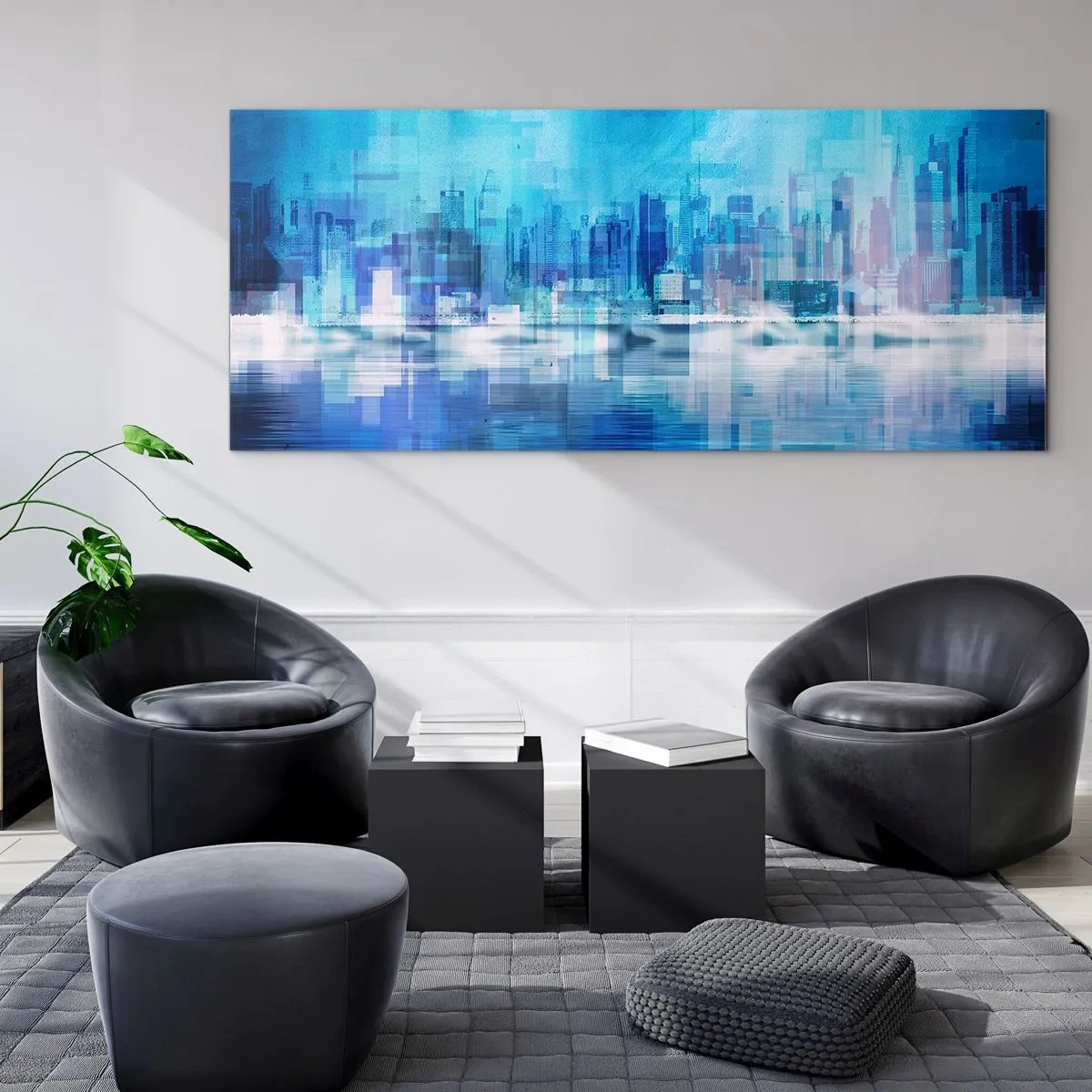 Glasbild - Bild auf glas - In Blau ertrunken - 90x30 cm