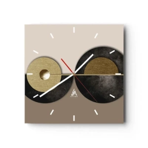 Wanduhr - Glasuhr - Abstrakte Kreise in Gold- und Brauntönen - 30x30cm - Variationen rund um den Kreis - Moderne Wanddekoration für Wohnzimmer und Schlafzimmer ARTTOR