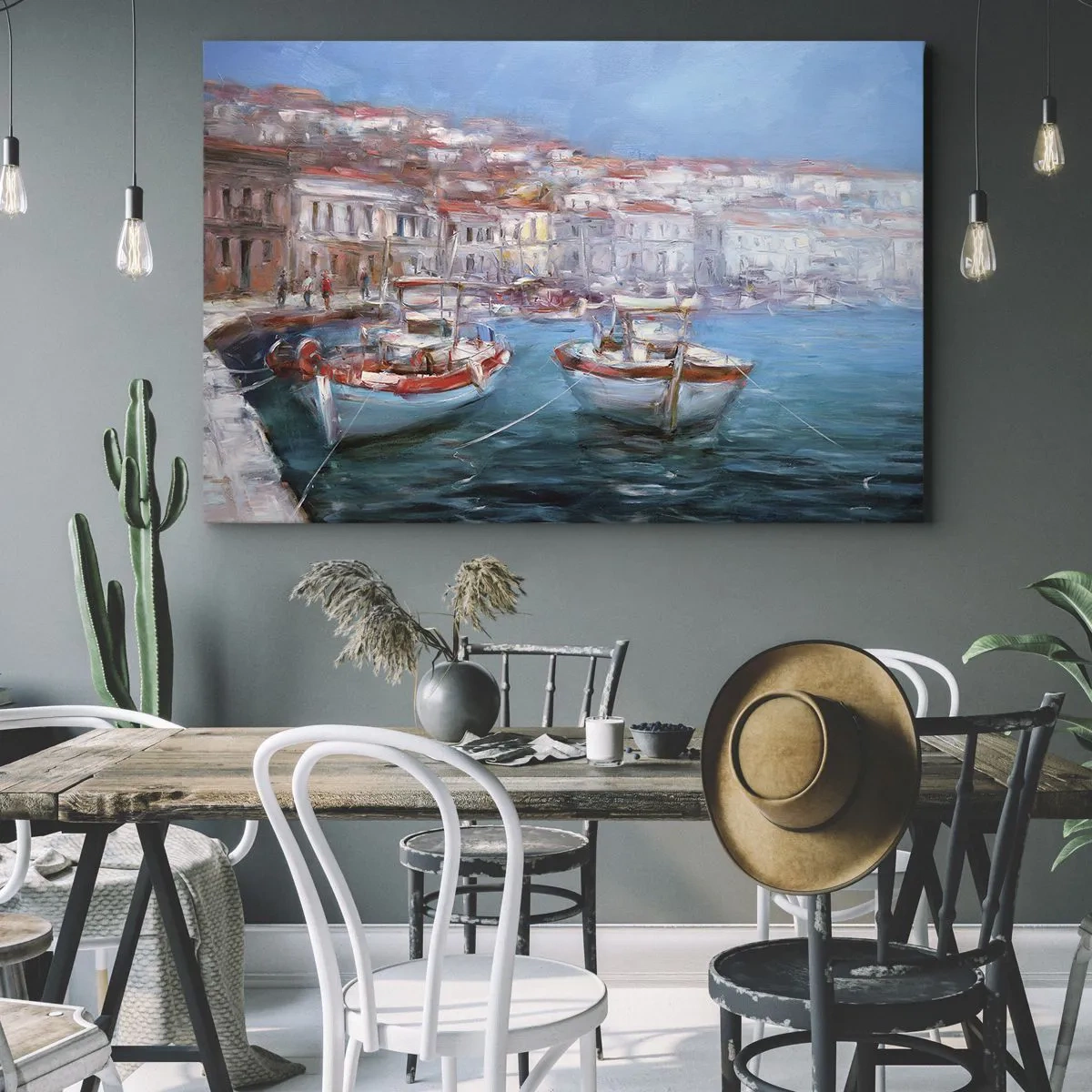 Bild auf Leinwand - Leinwandbild - Boote in einer malerischen italienischen Bucht - 120x80cm - Italienische Bucht - Moderne Wanddekoration für Wohnzimmer und Schlafzimmer ARTTOR