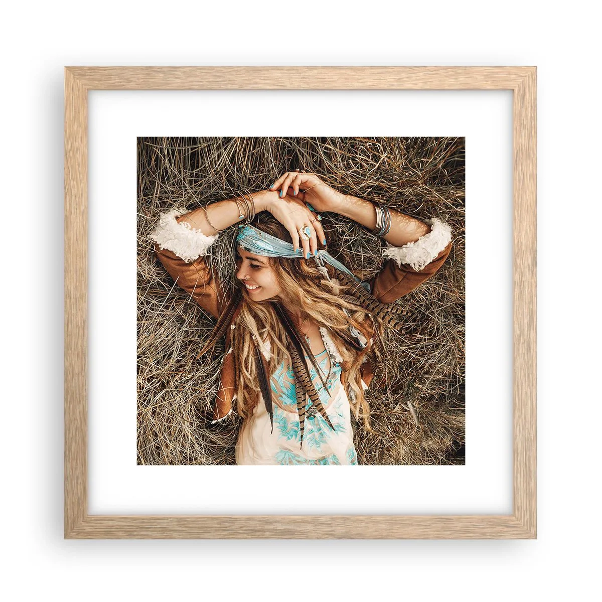 Poster in einem Rahmen aus heller Eiche - Auf dem Weg in den Sommer der Liebe - 30x30 cm