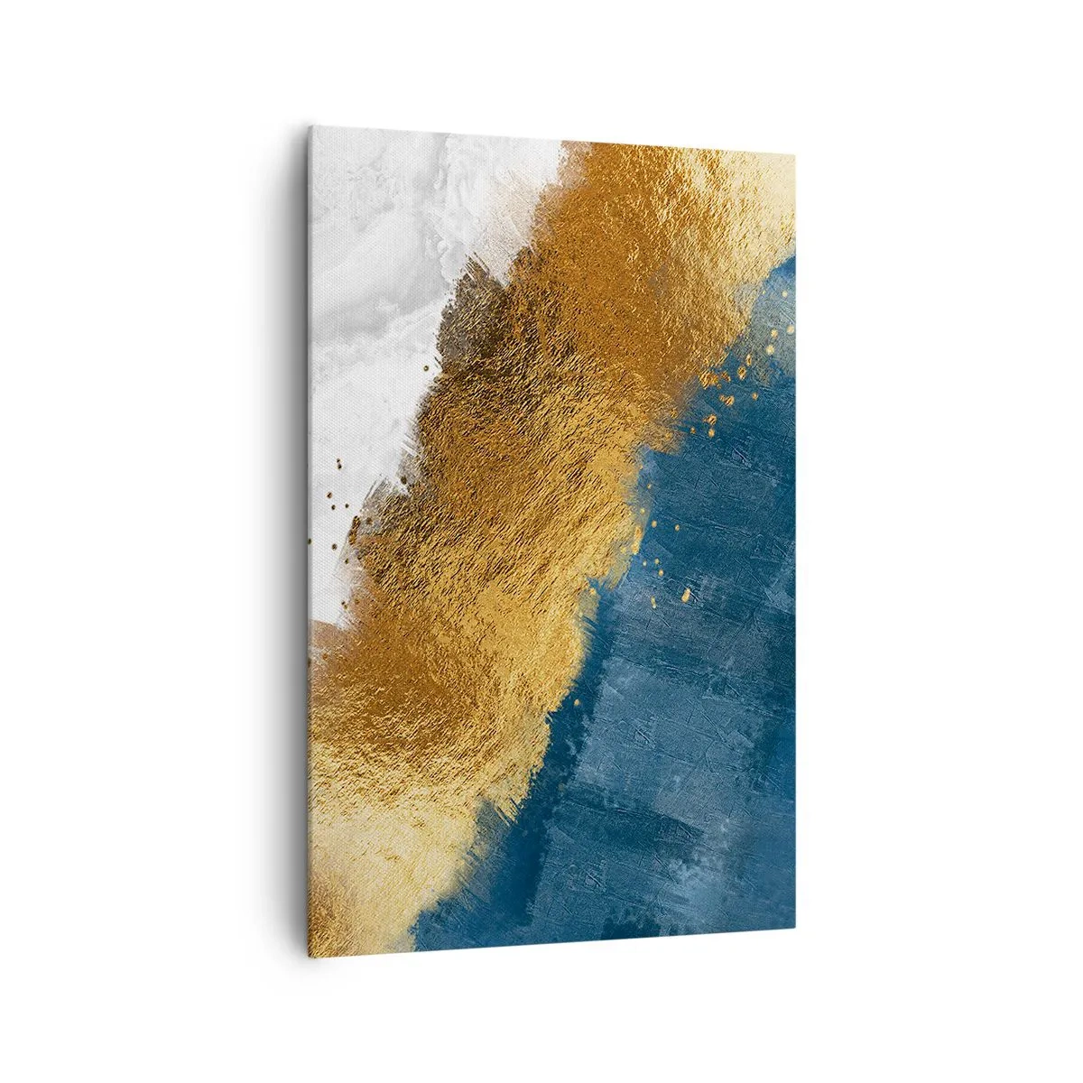 Bild auf Leinwand - Leinwandbild - Eine abstrakte Komposition in Gold-, Blau- und Weißtönen. - 80x120cm - Farben des Sommers - Moderne Wanddekoration für Wohnzimmer und Schlafzimmer ARTTOR