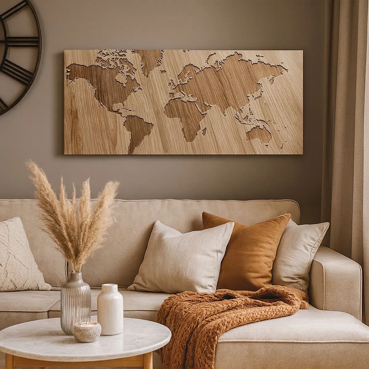 Bild auf Leinwand - Leinwandbild - Die Welt liegt auf dem Tisch - 100x40 cm