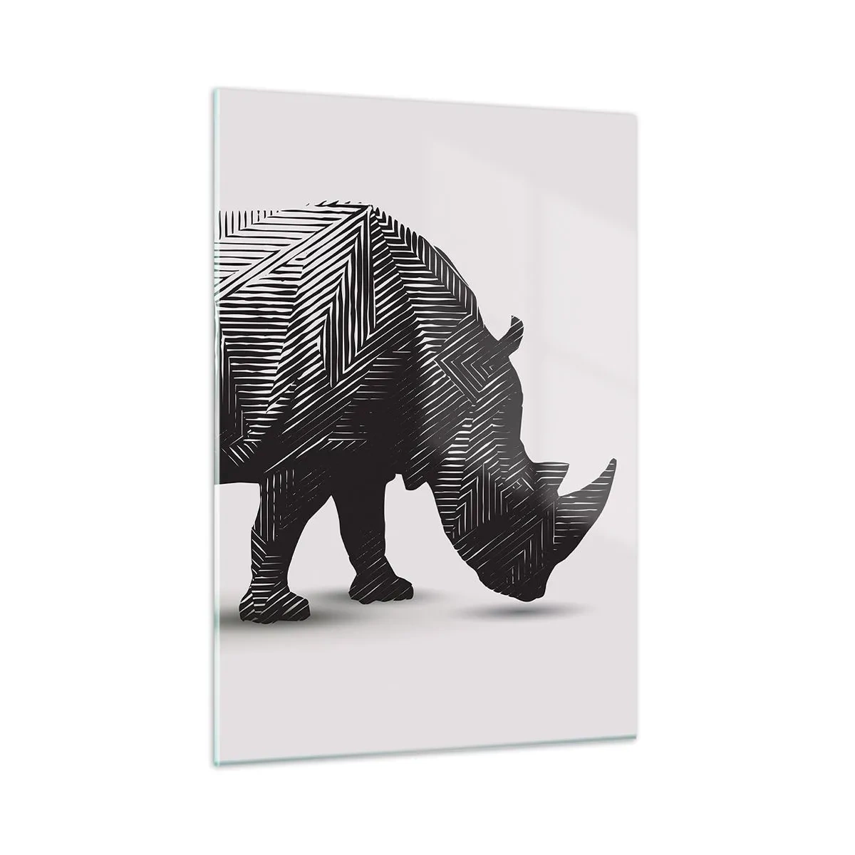 Glasbild - Bild auf glas - Schwarz-weißes Nashorn mit geometrischen Mustern - 50x70cm - Geometrische Schönheit der Natur - Moderne Wanddekoration für Wohnzimmer und Schlafzimmer ARTTOR