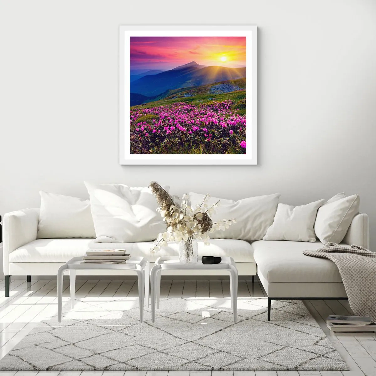 Poster in einem weißen Rahmen - … Und drumherum duftet es nach Latschenkiefer und dem Duft von Kräutern - 50x50 cm