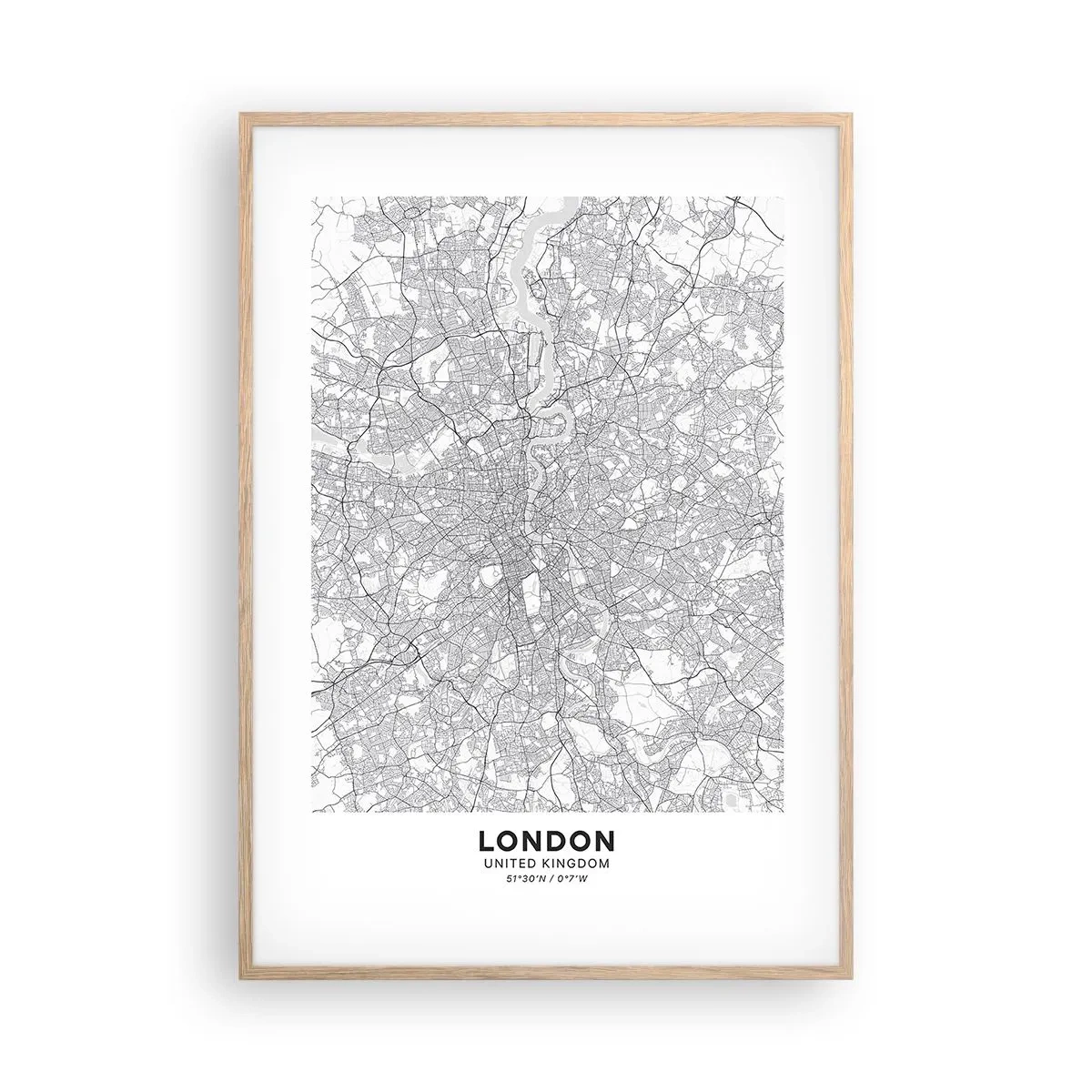 Poster in einem Rahmen aus heller Eiche - Karte des Labyrinths von London - 70x100 cm