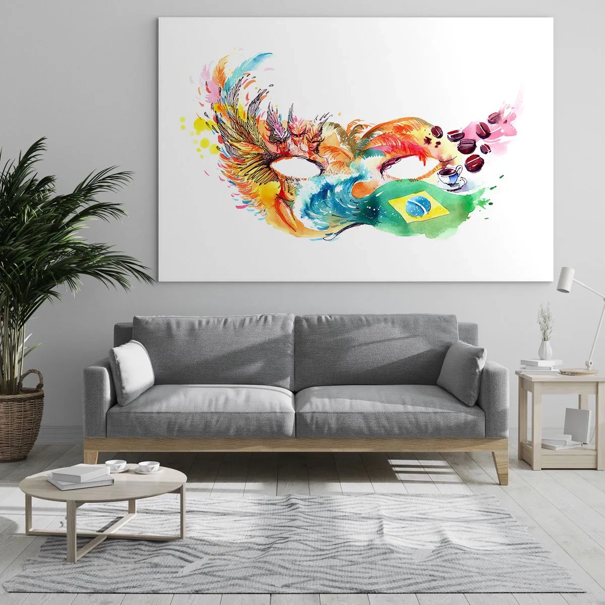 Glasbild - Bild auf glas - Eine farbenfrohe Maske, inspiriert vom brasilianischen Karneval - 120x80cm - Brasilien begrüßt Samba - Moderne Wanddekoration für Wohnzimmer und Schlafzimmer ARTTOR