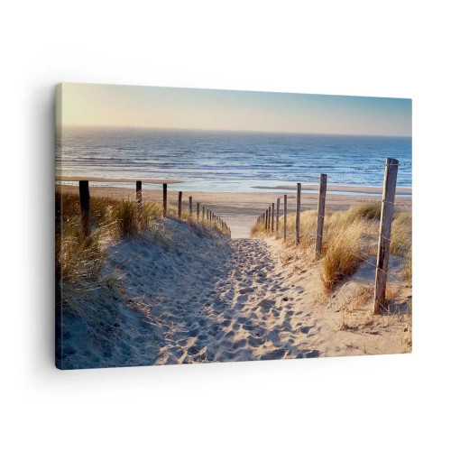 Bild auf Leinwand - Leinwandbild - Weg durch die Dünen zum Strand - 70x50cm - Das Rauschen des Meeres, der Gesang der Vögel, ein wilder Strand im Gras ... - Moderne Wanddekoration für Wohnzimmer und Schlafzimmer ARTTOR