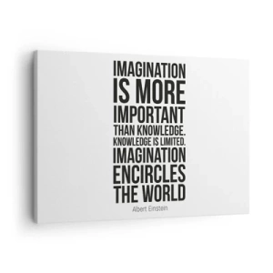Bild auf Leinwand - Leinwandbild - Inspirierendes Zitat auf weißem Hintergrund in schwarzer Schrift - 70x50cm - Einstein über die Kraft der Vorstellungskraft - Moderne Wanddekoration für Wohnzimmer und Schlafzimmer ARTTOR