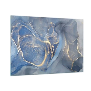Glasbild - Bild auf glas - Eine abstrakte Komposition in Marineblau- und Goldtönen - 100x70cm - Goldstaub - Moderne Wanddekoration für Wohnzimmer und Schlafzimmer ARTTOR