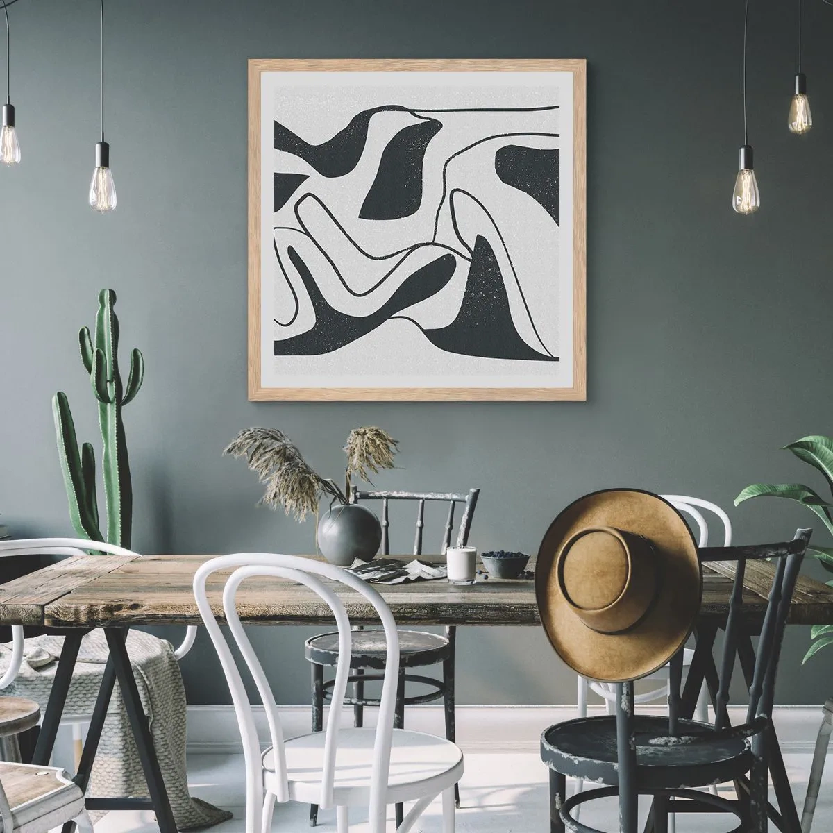 Poster in einem Rahmen aus heller Eiche - Abstraktes Spiel im Labyrinth - 30x30 cm