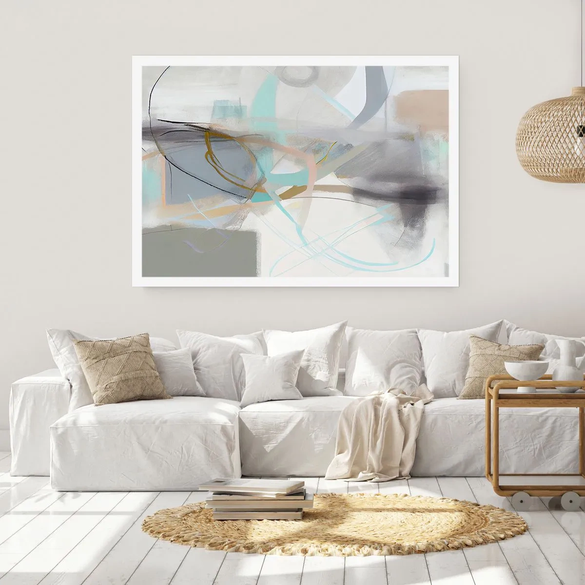 Poster - Pastellabstraktion mit zarten Linien - 100x70cm - Neblige Abstraktion - Moderne Wanddekoration für Wohnzimmer und Schlafzimmer ARTTOR