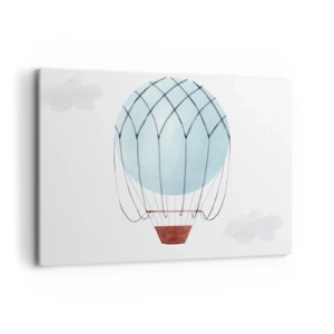 Bild auf Leinwand - Leinwandbild - Ein handbemalter Ballon vor dem Hintergrund zarter Wolken. - 100x70cm - Ganz in den Wolken - Moderne Wanddekoration für Wohnzimmer und Schlafzimmer ARTTOR