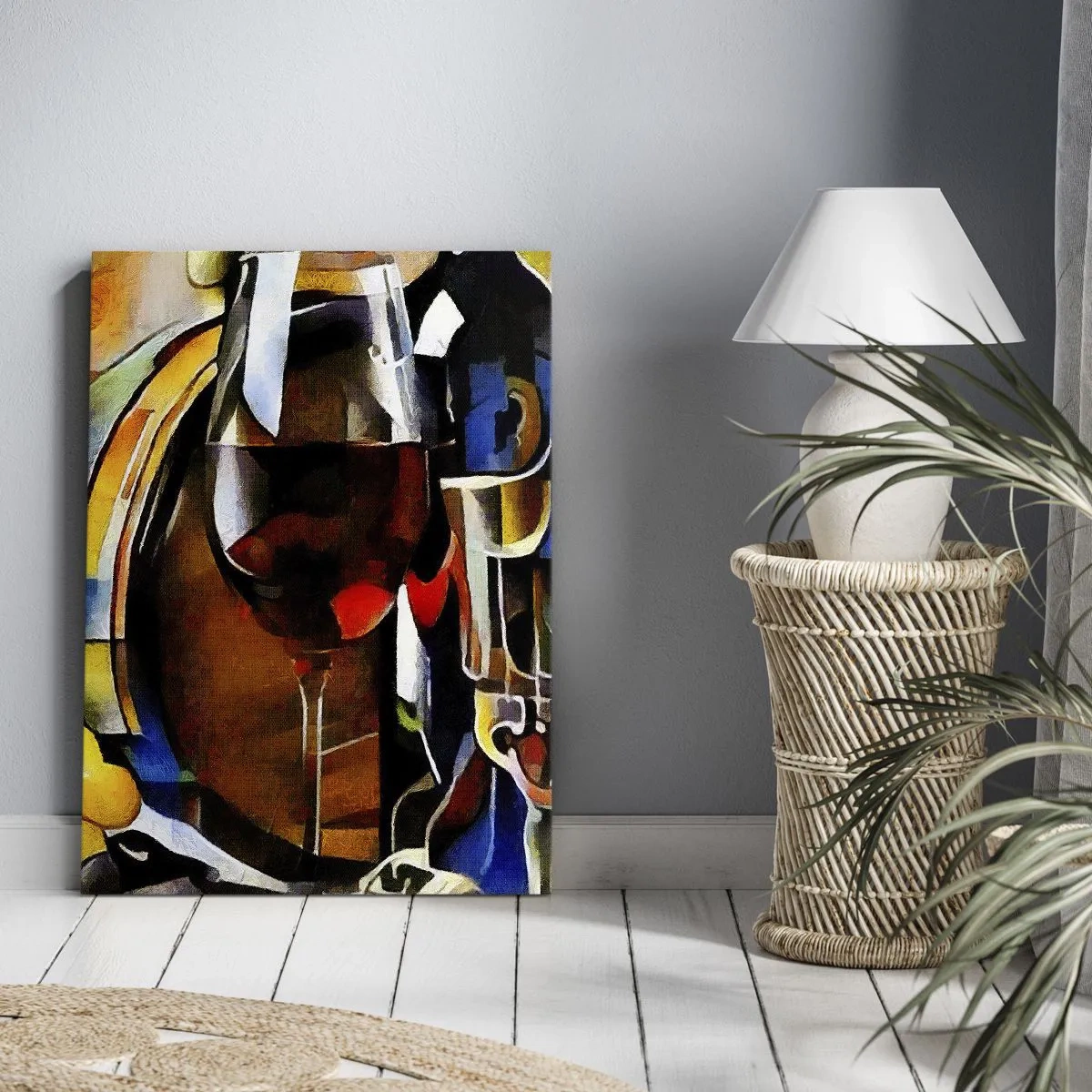 Bild auf Leinwand - Leinwandbild - Abstraktes Stillleben mit Gläsern und Instrumenten - 50x70cm - Und die Welt nimmt Farben an - Moderne Wanddekoration für Wohnzimmer und Schlafzimmer ARTTOR
