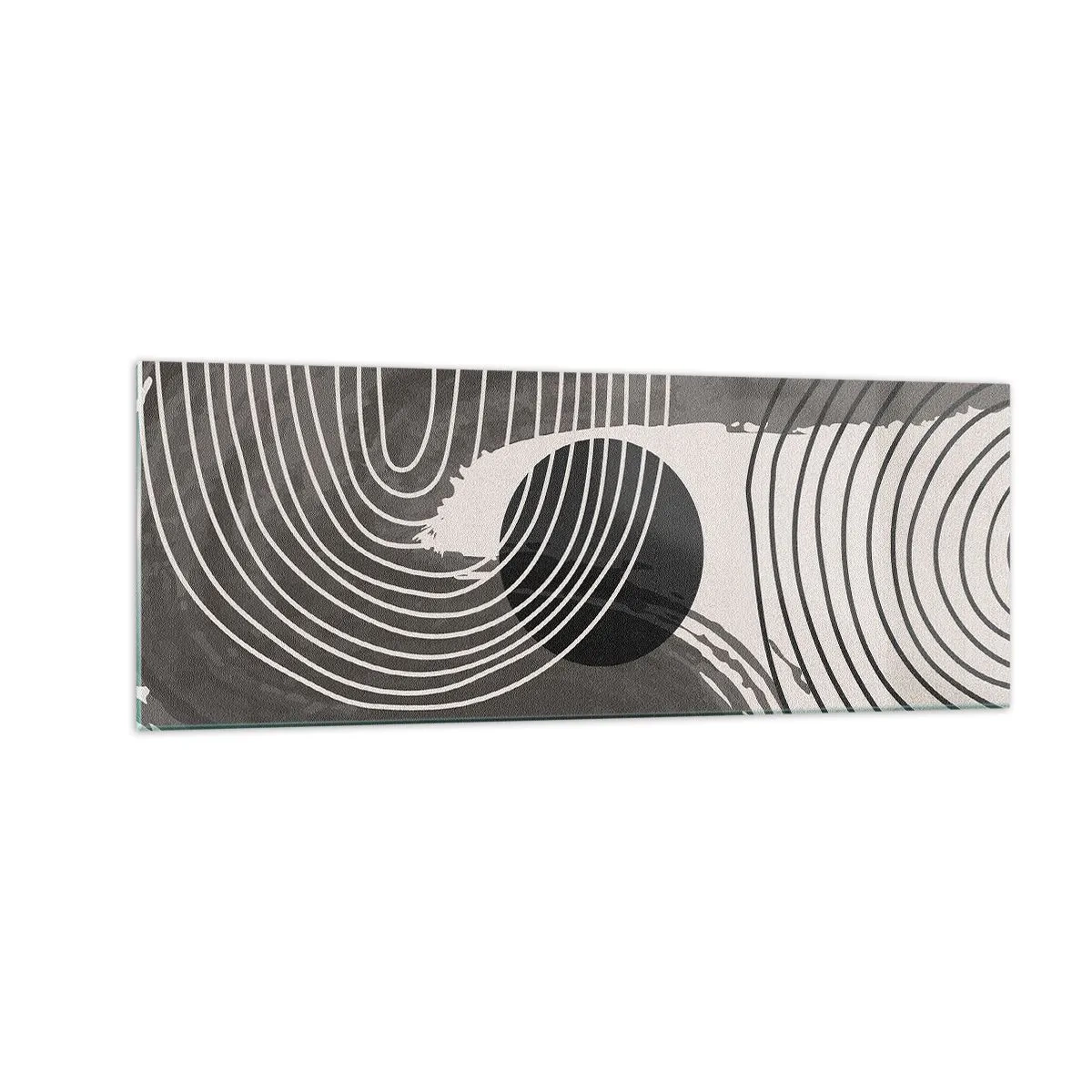 Glasbild - Bild auf glas - Geometrische Linien und Ovale in monochromen Farbtönen - 140x50cm - Oval gewinnt - Moderne Wanddekoration für Wohnzimmer und Schlafzimmer ARTTOR