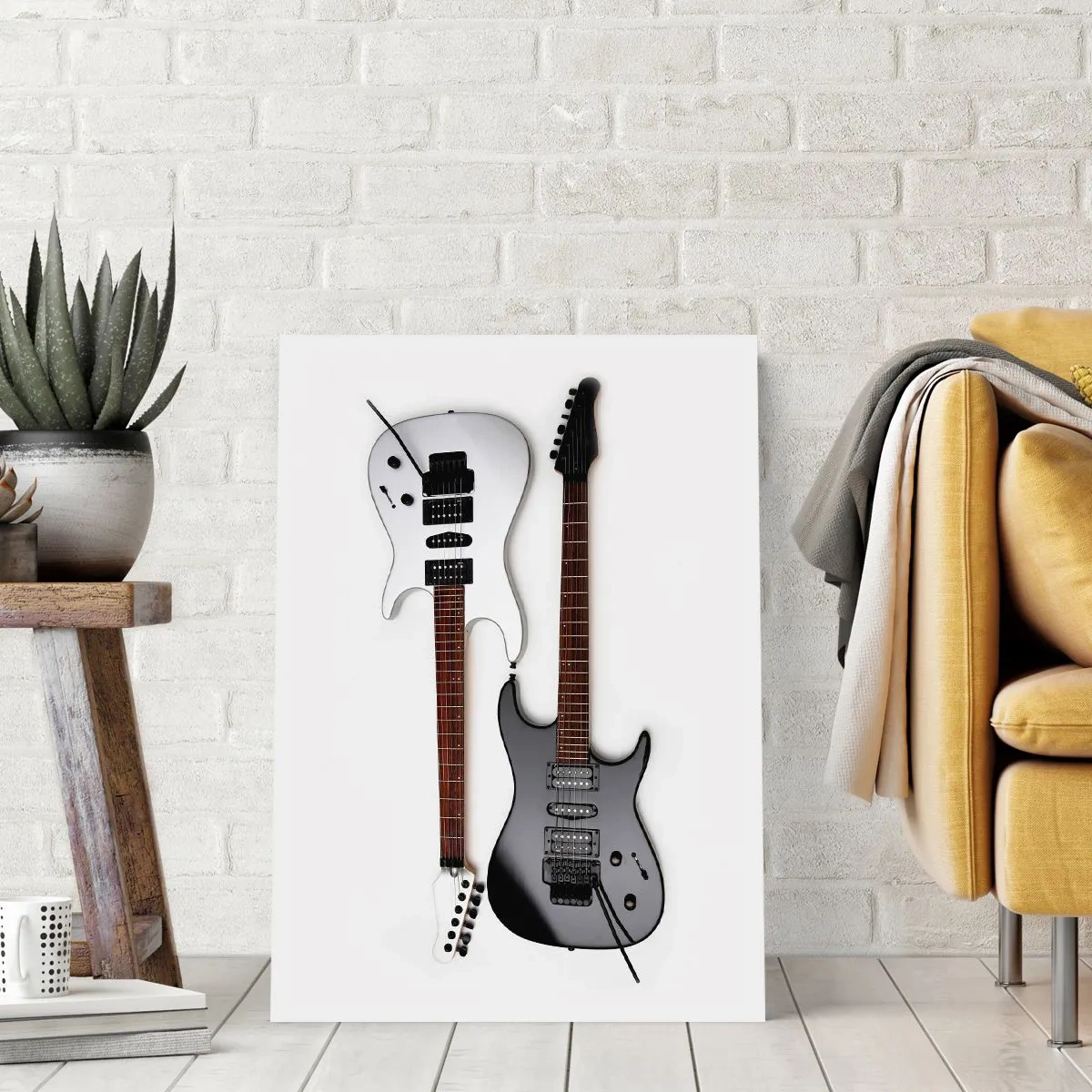 Poster - Moderne E-Gitarren auf weißem Hintergrund - 50x70cm - Harmonie der Formen - Moderne Wanddekoration für Wohnzimmer und Schlafzimmer ARTTOR