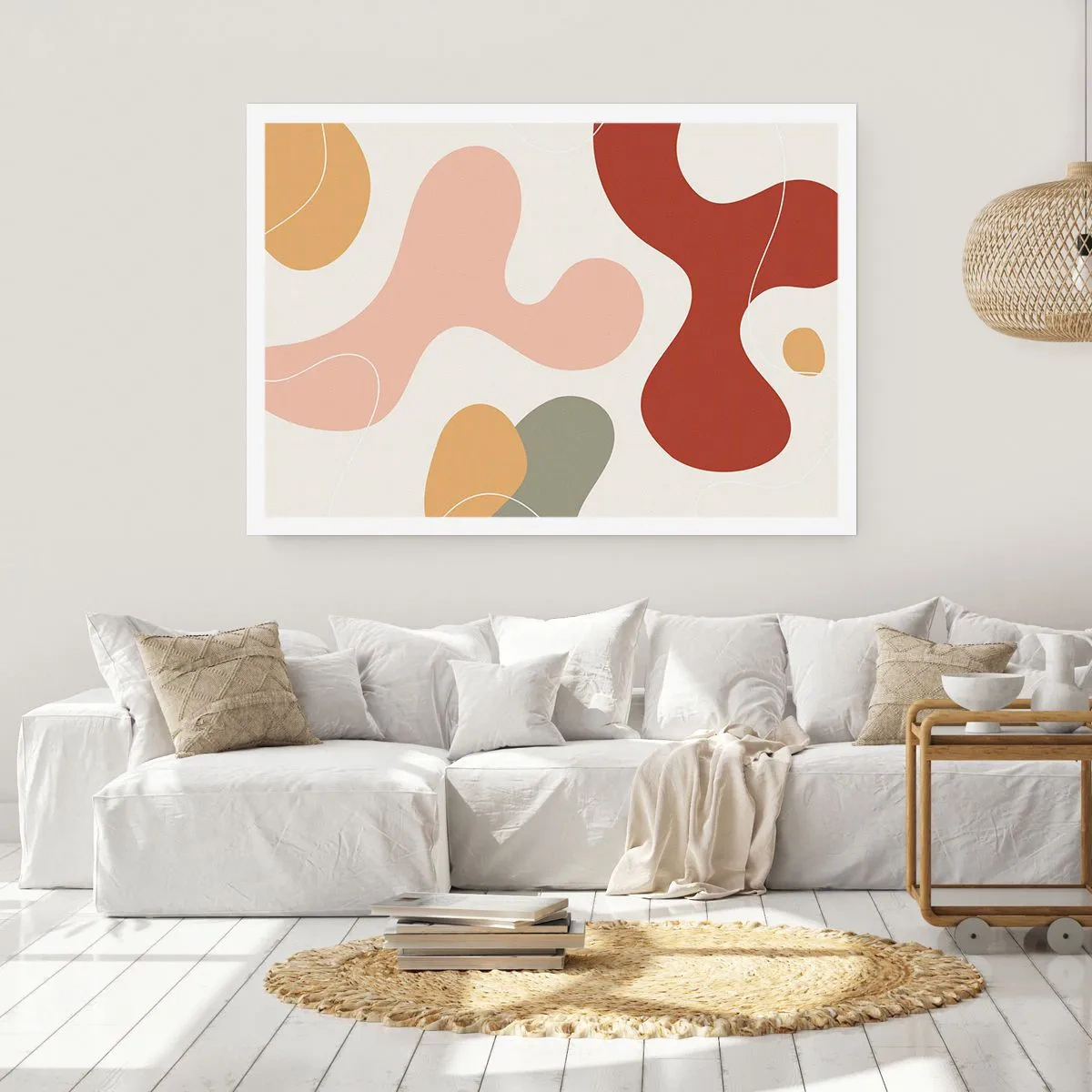 Poster - Eine abstrakte Komposition in Pastelltönen mit dynamischen Formen. - 100x70cm - Kringel oder Schnörkel? - Moderne Wanddekoration für Wohnzimmer und Schlafzimmer ARTTOR