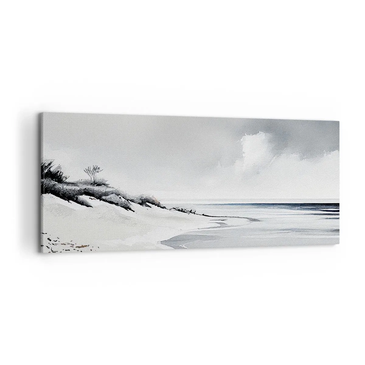 Bild auf Leinwand - Leinwandbild - Ein Strand in gedämpften Grau- und Blautönen - 120x50cm - Für immer zusammen - Moderne Wanddekoration für Wohnzimmer und Schlafzimmer ARTTOR
