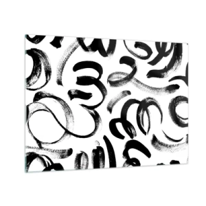Glasbild - Bild auf glas - Schwarz-weiße abstrakte Pinselstriche - 70x50cm - Schwarz auf Weiß - Moderne Wanddekoration für Wohnzimmer und Schlafzimmer ARTTOR