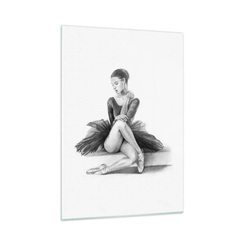 Glasbild - Bild auf glas - Skizze einer Ballerina im schwarzen Kleid in nachdenklicher Pose - 50x70cm - Vom Tanz verzaubert - Moderne Wanddekoration für Wohnzimmer und Schlafzimmer ARTTOR