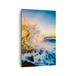 Bild auf Leinwand - Leinwandbild - Eine goldene Welle vor dem Hintergrund der untergehenden Sonne - 80x120cm - Spaß im Sand - Moderne Wanddekoration für Wohnzimmer und Schlafzimmer ARTTOR